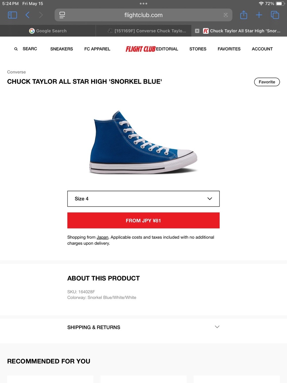 Converse High Top Sneakers in Snorkel Blue with White Accents